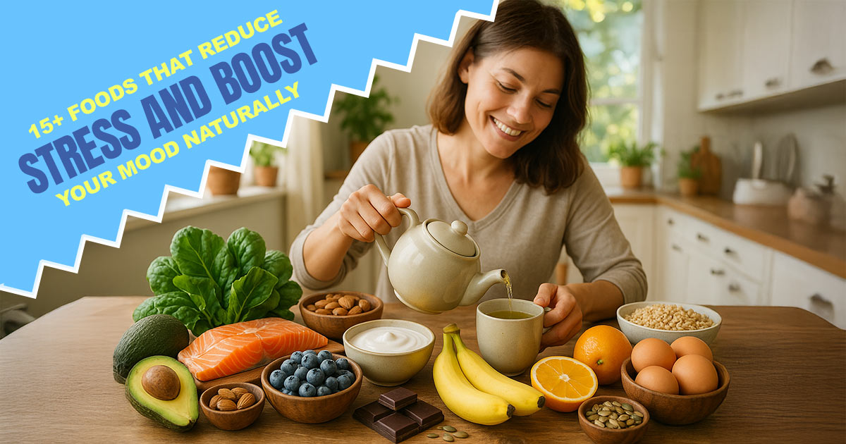 Image showcasing 30 Stress-Relieving Foods for a Calmer, Healthier Mind